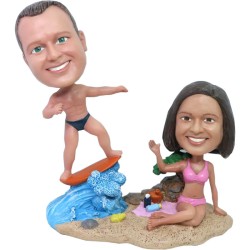  Custom Surfing Couple Bobbleheads Anniversary gift