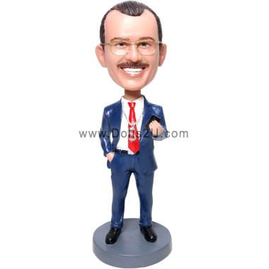  Custom Boss In Suit Holding Mobile With Dollar Sign Necklace Bobblehead Item:451253