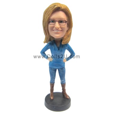 Custom Casual Female Wearing T-Shirt With Long Boots Bobblehead Item:52332