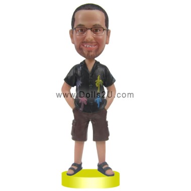  Custom Male Wearing Shorts With His Hands In Pockets Bobblehead Item:13550