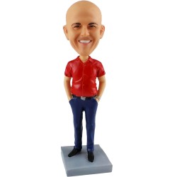  Boss Bobblehead In Short Sleeves Button Shirt With Hands In Pockets