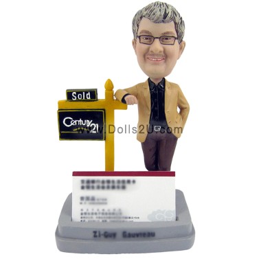  Custom Bobblehead Realtor Male Business Card Holder With Your Company Logo Item:13006