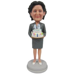  Custom Bobblehead Corporate Lady In Formal Outfit Celebrating Birthday