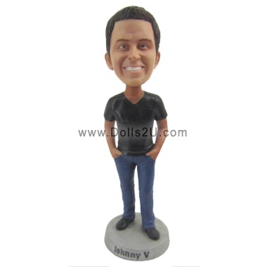  Custom Male In T-shirt And Jeans With Hands In Pockets Bobblehead Item:52229