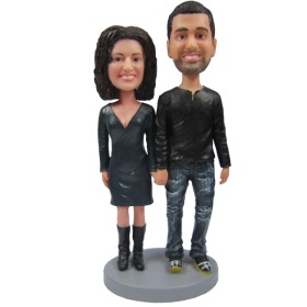 (image for) Custom Bobbleheads Couple In T-shirt and Dress Valentine's Day Gift