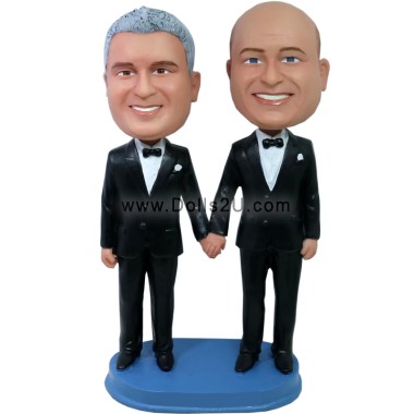 (image for) custom gay wedding bobbleheads cake topper