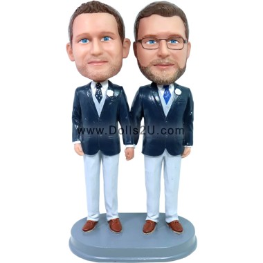 custom gay with tie wedding bobbleheads cake topper