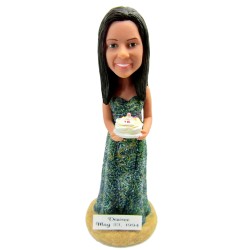 Custom Bobblehead Female Holding A Birthday Cake