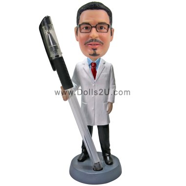 Personalized Male Doctor Bobblehead Pen Holder
