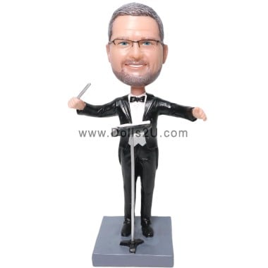 (image for) Custom Professional Musicians Bobbleheads Male Music Conductor In A Black Tuxedo Custom Figure Bobblehead