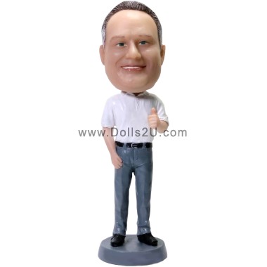  Custom Male Boss In Polo Shirt With Thumbs Up Bobblehead Item:30151