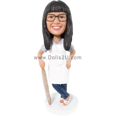  Custom Female Bker With A Rolling Pin Bobblehead Item:52320