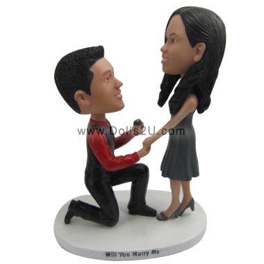 Custom Bobbleheads Kneel Down To Propose Marriage Couple Bobbleheads Cake Topper