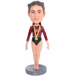 (image for) Custom Female Gymnast Bobbleheads – Personalized Gymnastics Figurine with Medal, Outfit Colors Customizable