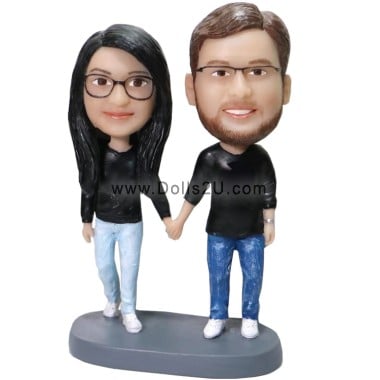 (image for) Custom Bobbleheads Couples Holding Hands Anniversary Gift