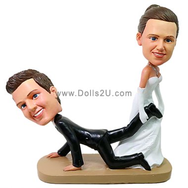 Custom Wedding Bobbleheads Cake Topper Bride Groom Wedding Reception Day Funny Bride Pulling