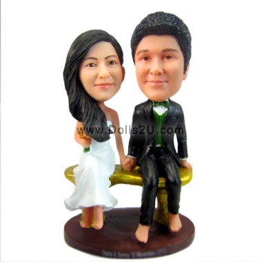 (image for) Couple Sitting On A Bench Bobbleheads - Couple Sitting On A Bench Custom Wedding Cake Topper