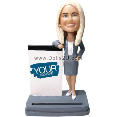  Custom Business Woman Bobblehead Business Card Holder Item:226173