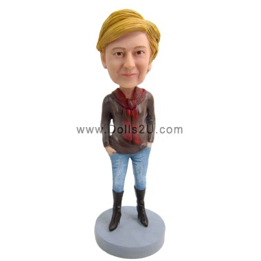  Custom Woman In Long Boots With Scarf Bobblehead Item:723170