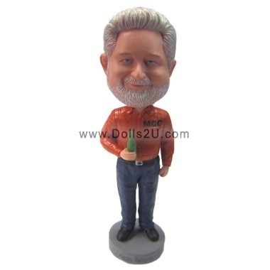 (image for) Custom Dad In Shirt Holding A Bottle Of Beer Bobblehead