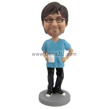  Father's Day Gift Custom Male In T-shirt Holding A Cup Of Coffee Bobblehead Item:13594