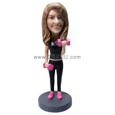 (image for) Custom Gym Female In Black Workout Clothes With Dumbbell Bobblehead