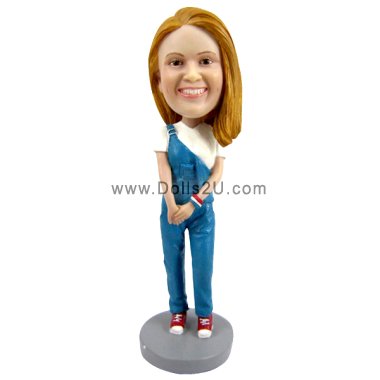 Custom Bobblehead Girl In Suspender Jeans Gift For Her