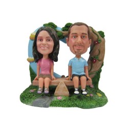 (image for) Custom Bobbleheads Couple Sitting on Seesaw Anniversary Gift