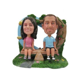 (image for) Custom Valentine's Day Bobbleheads Couple Sitting on Seesaw Anniversary Gift