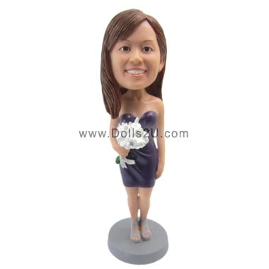 (image for) Custom Female In Dress Holding Flowers Bobblehead