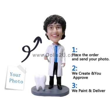 (image for) Personalized Dentist Gift - Custom Bobblehead Male Dentist Holding Dental Drill