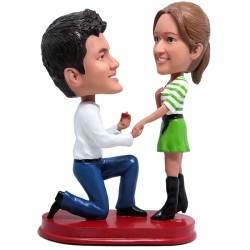 (image for) Custom Bobbleheads Kneel Down To Propose Marriage Couple Bobbleheads