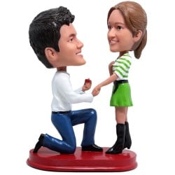 (image for) Custom Bobbleheads Kneel Down To Propose Marriage Couple Bobblehead Figures Engagement Gift