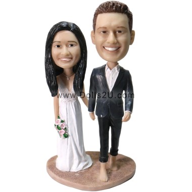 (image for) Custom Wedding Bobbleheads Beach Wedding Bobblehead Cake Toppers Gift