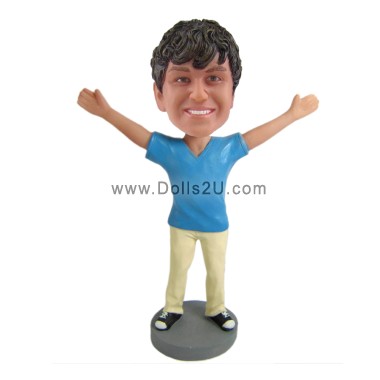Male In T-shirt With Both Arms In The Air