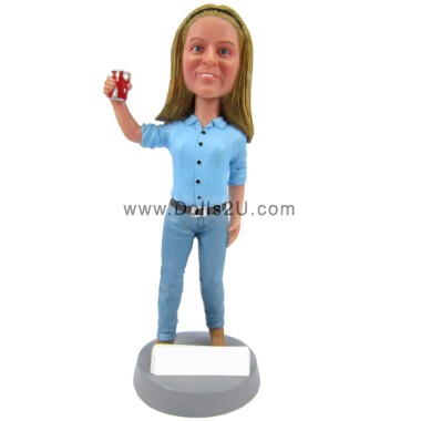  Custom Bobblehead Female Holding Beer Item:13905