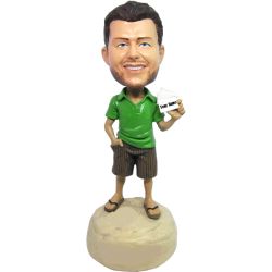 Custom bobbleheads male holding businesscard