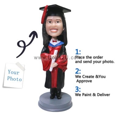 (image for) Custom Graduation Bobblehead Female In Gown With A Diploma Graduation Gift