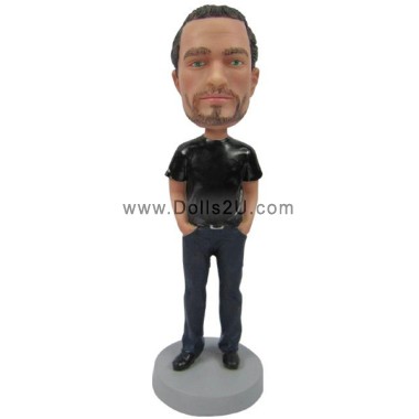 (image for) Male In T-shirt And Jeans With Hands In Pockets Personalized Bobblehead Gift For Him