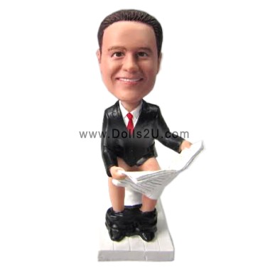 Custom Bobblehead Man Sitting On Toilet And Reading Newspaper Funny Gift For Him Sculpted from Your Photos