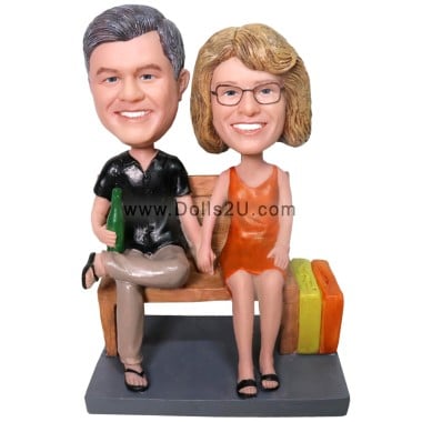 (image for) Custom Bobbleheads Couple Sit On The Chair Anniversary Gift