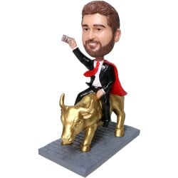  Superhero Boss Holding Money Riding Golden Bull