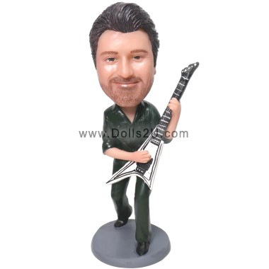 (image for) Custom Bobbleheads Male Bassist Playing A Dean V Metalman Electric Bass Guitar
