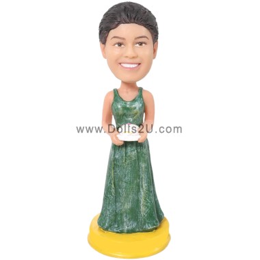(image for) Custom Bobblehead Female Holding A Birthday Cake