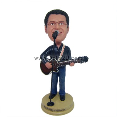  Custom Male Singer In Shirt Playing Guitar Bobblehead Item:67559