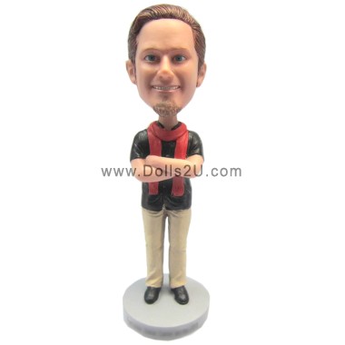  Custom Bobblehead Casual Man In Scarf With Engraved Text Item:13341