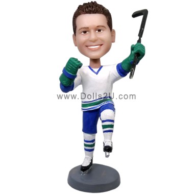 Hockey Player Bobblehead Making Victory Pose