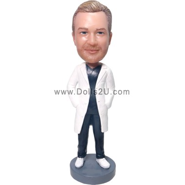 (image for) Custom Male Doctor Wearing Blue Scrubs And Lab Coat Doctors Graduation Day Gift Bobblehead
