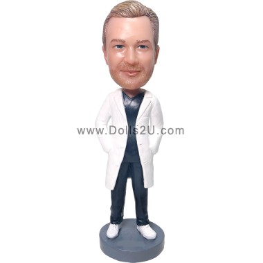  Custom Male Doctor Wearing Blue Scrubs And Lab Coat Doctors Graduation Day Gift Bobblehead Item:45735