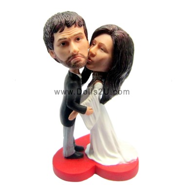 (image for) Custom Bobbleheads Wedding Couple Hugging Cake Topper